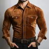 Men's Vintage Khaki Velvet Slim Fit Long Sleeve Shirt 12804087U sold by Manly