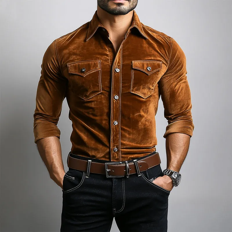 Men's Vintage Khaki Velvet Slim Fit Long Sleeve Shirt 80633902U sold by Manly product image thumbnail 3