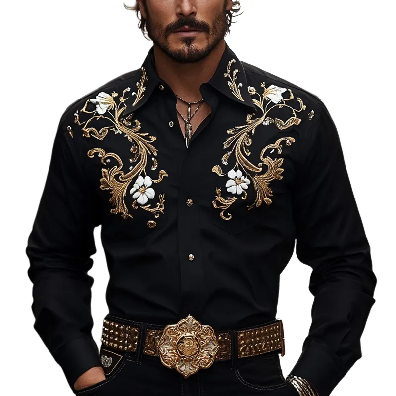 Men's Vintage Embroidered Cotton Long Sleeve Shirt 18608782U sold by Manly