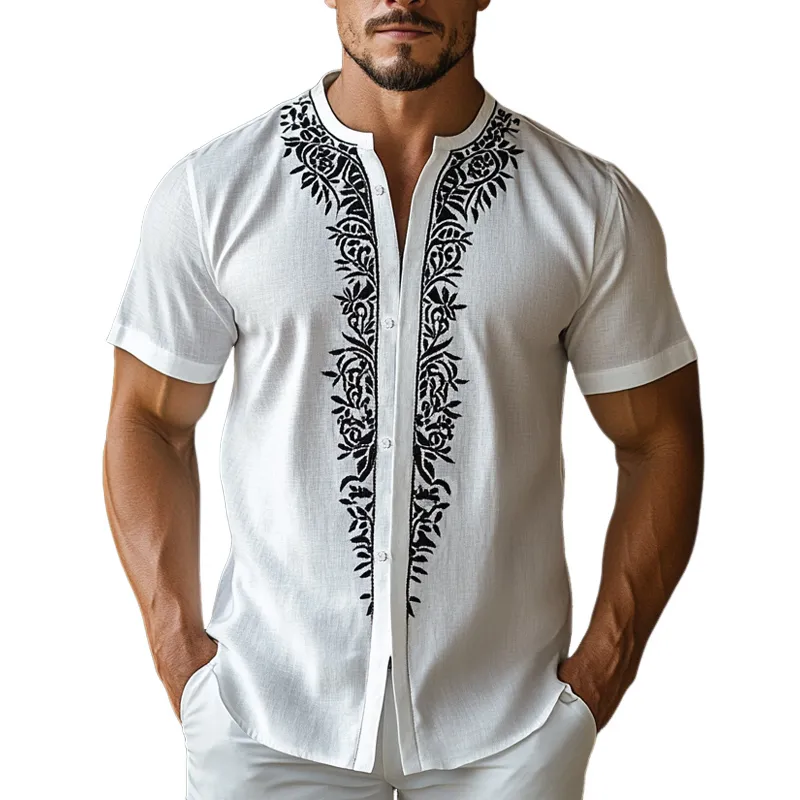 Men's Retro Printed Round Neck Blended Short Sleeve Shirt 48923448U sold by Manly