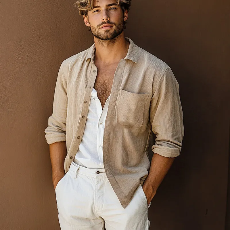 Men's Casual Loose Khaki Corduroy Long-sleeved Shirt 23476470U sold by Manly product image thumbnail 2