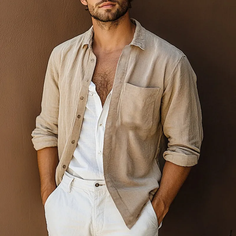 Men's Casual Loose Khaki Corduroy Long-sleeved Shirt 23476470U sold by Manly product image thumbnail 3