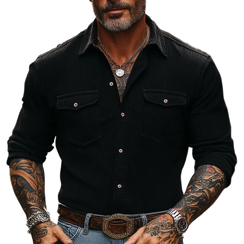 Men's Casual Vintage Lapel Corduroy Long-sleeved Shirt 62477229F sold by Manly