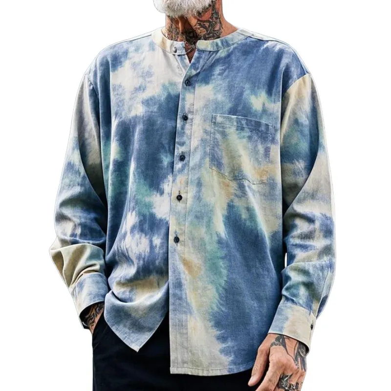 Men's Casual Fashion Round Neck Tie-Dye Printed Cotton Blended Long Sleeve Shirt 65629084F sold by Manly