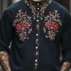 Men's Vintage Casual Round Neck Cotton Blend Embroidered Long Sleeve Shirt 26271791F sold by Manly