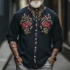 Men's Vintage Casual Round Neck Cotton Blend Embroidered Long Sleeve Shirt 26271791F sold by Manly