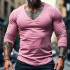 Men's Fashion Trend V-Neck Cotton Long Sleeve T-Shirt 00638955F sold by Manly
