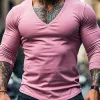 Men's Fashion Trend V-Neck Cotton Long Sleeve T-Shirt 00638955F sold by Manly