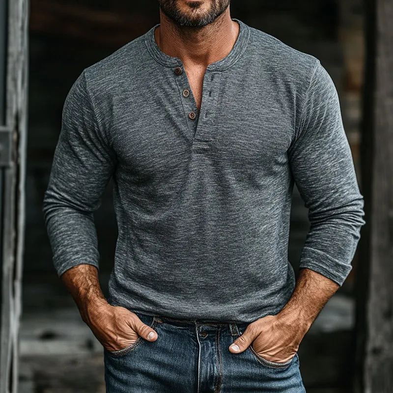 Men's Vintage Casual Henley Neck Long Sleeve T-Shirt 91025145TO sold by Manly product image thumbnail 2