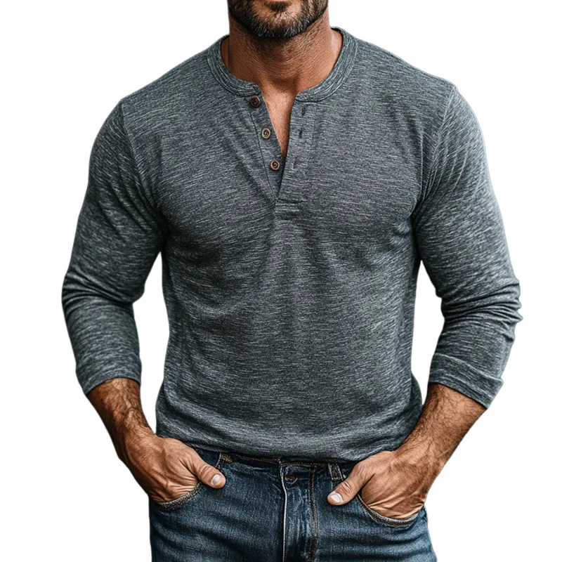 Men's Vintage Casual Henley Neck Long Sleeve T-Shirt 91025145TO sold by Manly