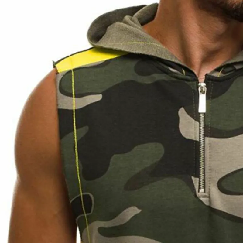 Men's Retro Casual Camouflage Hooded Zip-up Tank Top 48518165TO sold by Manly product image thumbnail 2