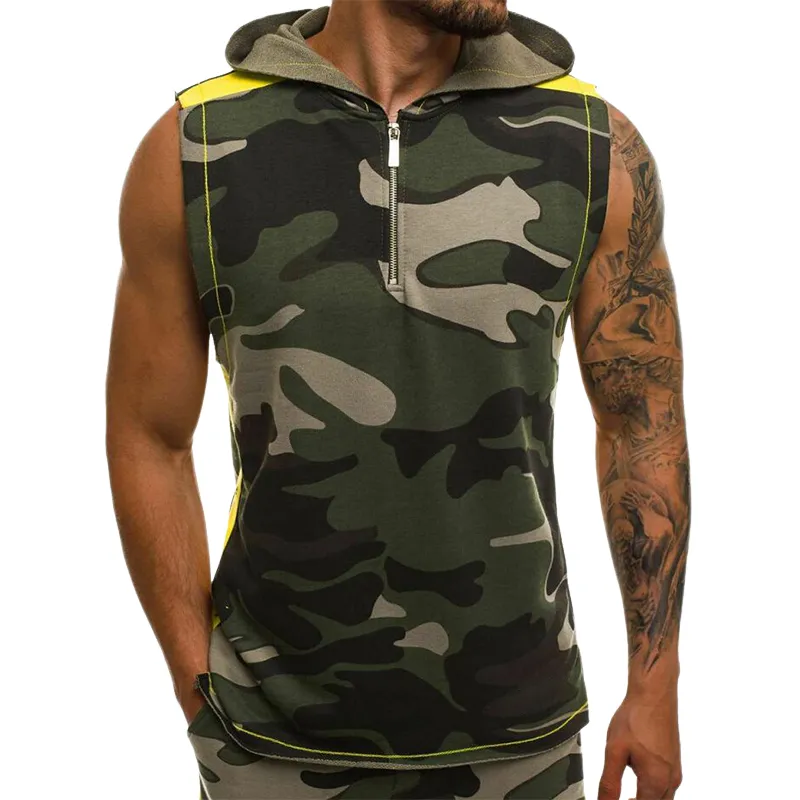 Men's Retro Casual Camouflage Hooded Zip-up Tank Top 48518165TO sold by Manly