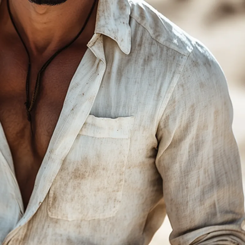 Men's Retro Casual Printed Linen Lapel Long Sleeve Shirt 50745401TO sold by Manly product image thumbnail 3