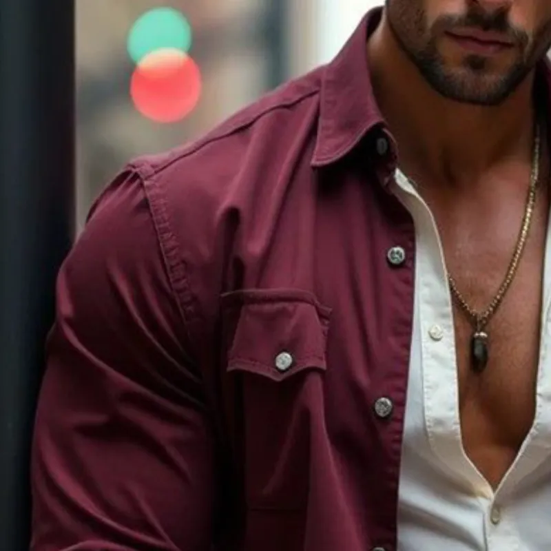 Men's Retro Casual Solid Color Pocket Lapel Long Sleeve Shirt 92391323TO sold by Manly product image thumbnail 3