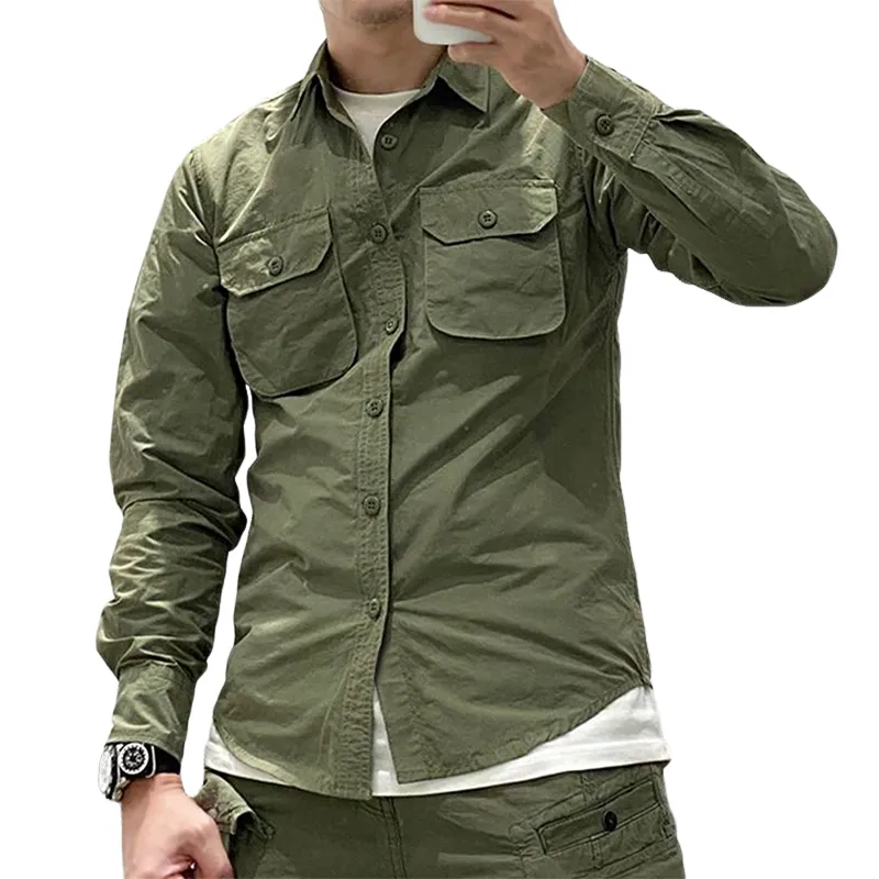 Men's Retro Casual Solid Color Workwear Lapel Shirt Jacket 27211890TO sold by Manly