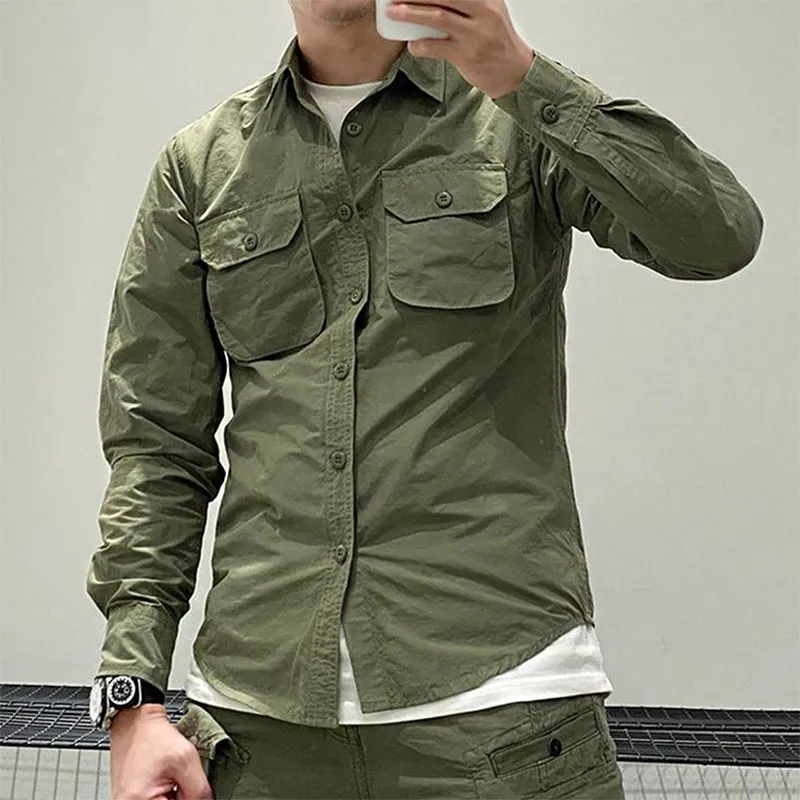 Men's Retro Casual Solid Color Workwear Lapel Shirt Jacket 27211890TO sold by Manly product image thumbnail 2