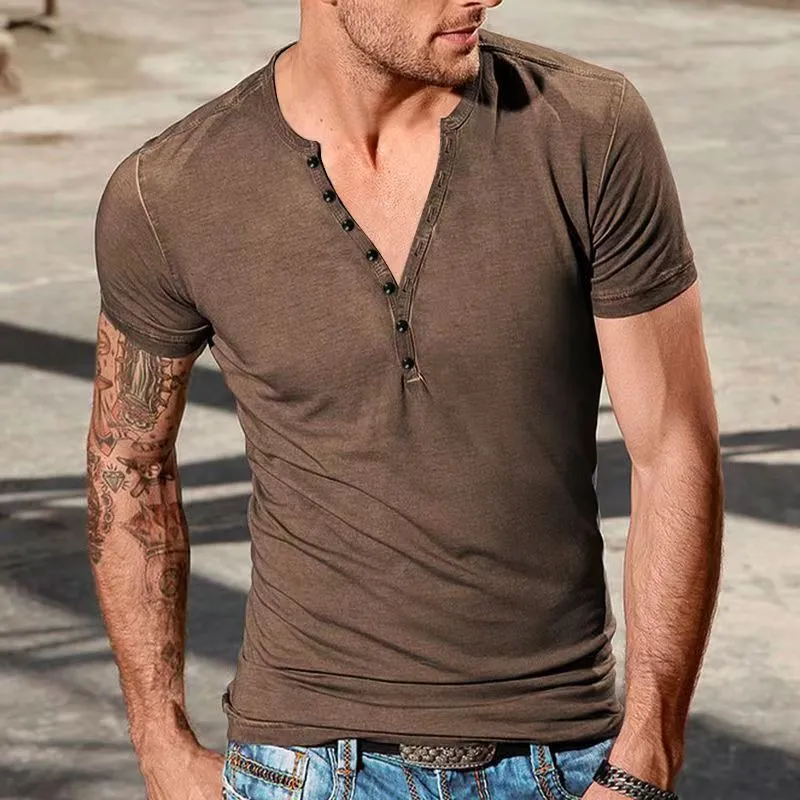 Men's Henley Crew Neck Short Sleeve T-Shirt 22017614X sold by Manly product image thumbnail 2