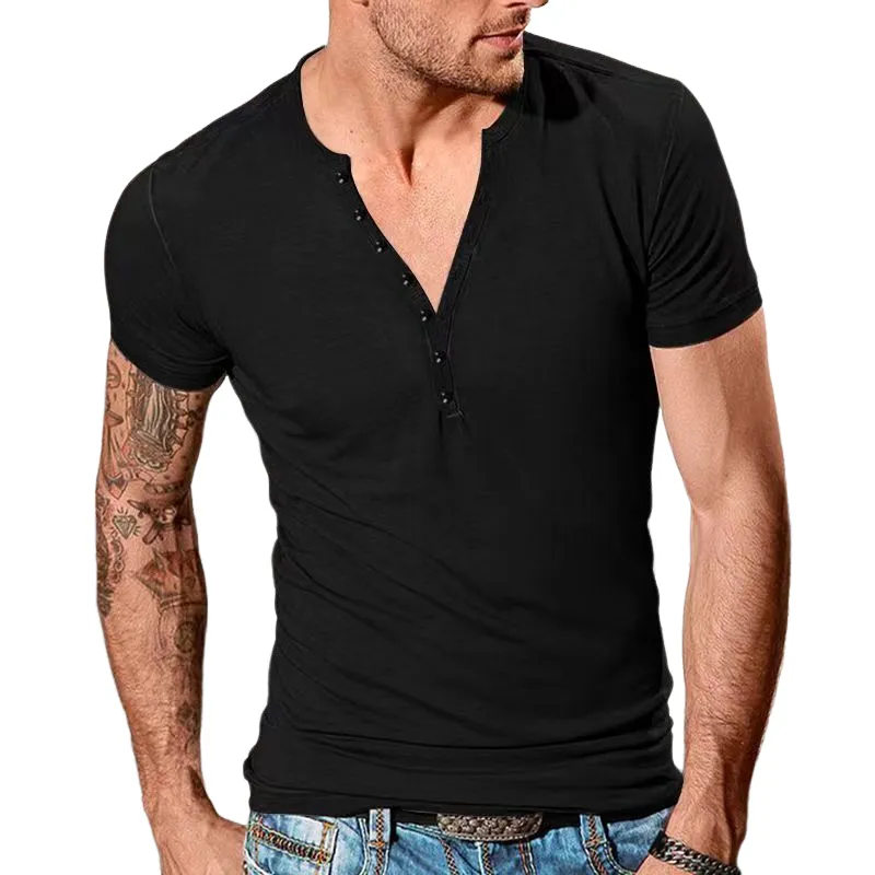Men's Henley Crew Neck Short Sleeve T-Shirt 22017614X sold by Manly product image thumbnail 4