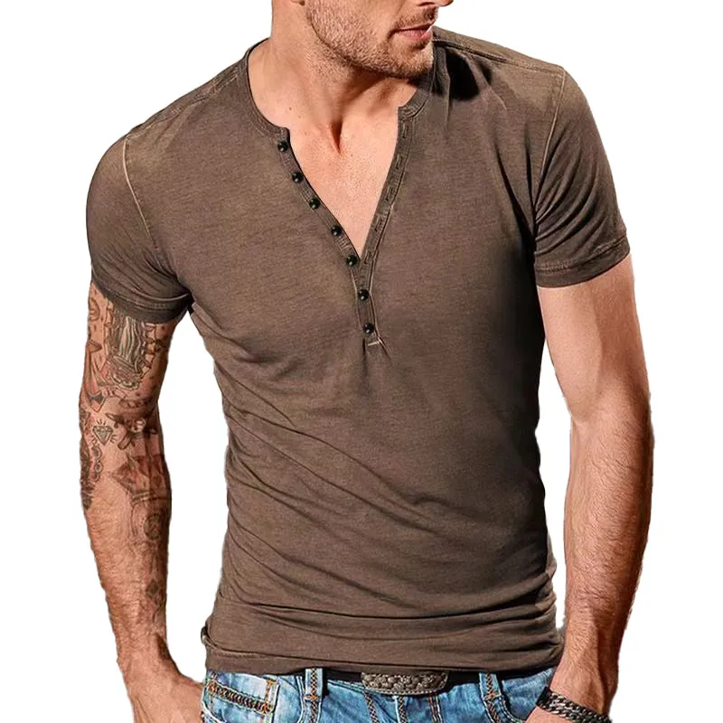 Men's Henley Crew Neck Short Sleeve T-Shirt 22017614X sold by Manly