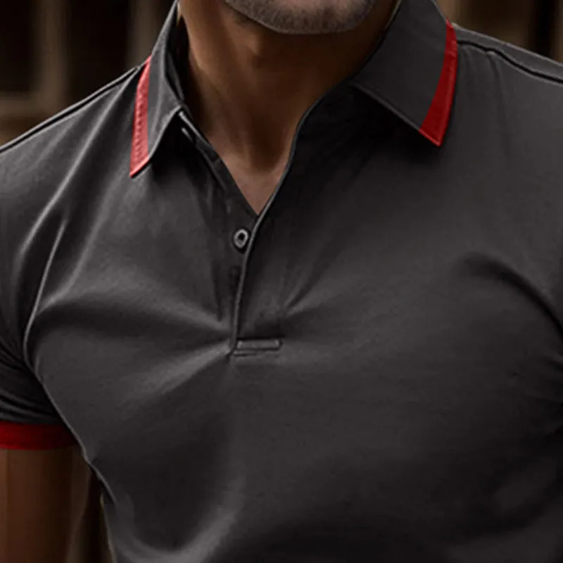 Men's Contrasting Color Casual Button Short Sleeve Lapel Polo Shirt 28148697X sold by Manly product image thumbnail 4