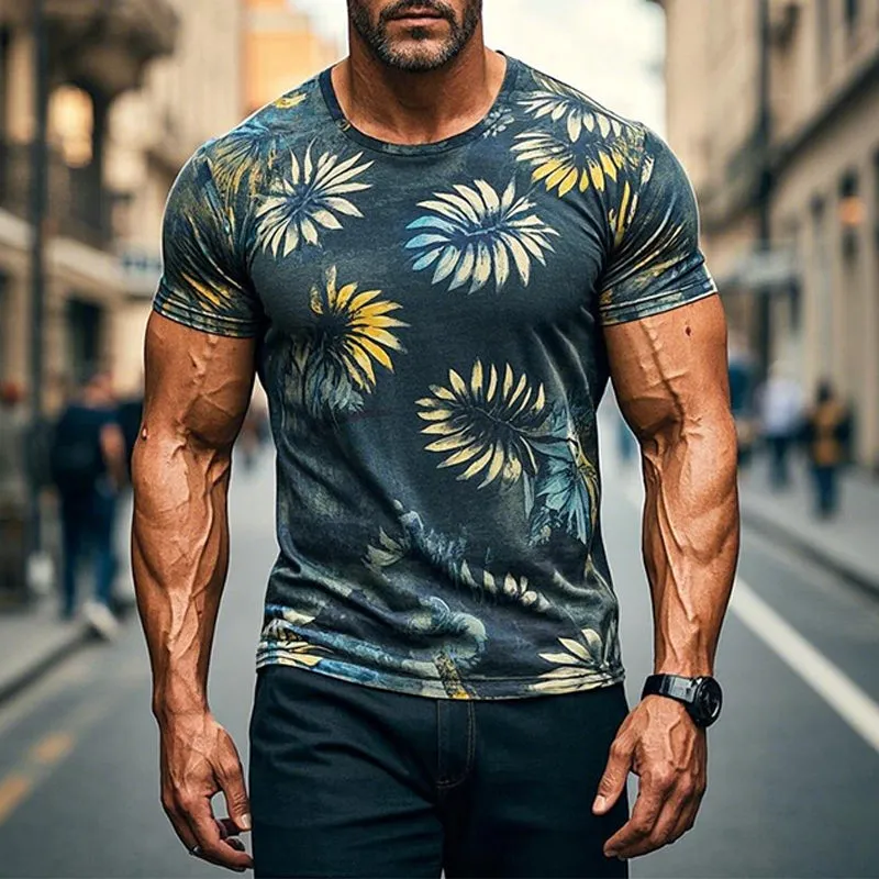 Men's Vintage Floral Print Crew Neck Short Sleeve T-Shirt 99575249X sold by Manly product image thumbnail 2