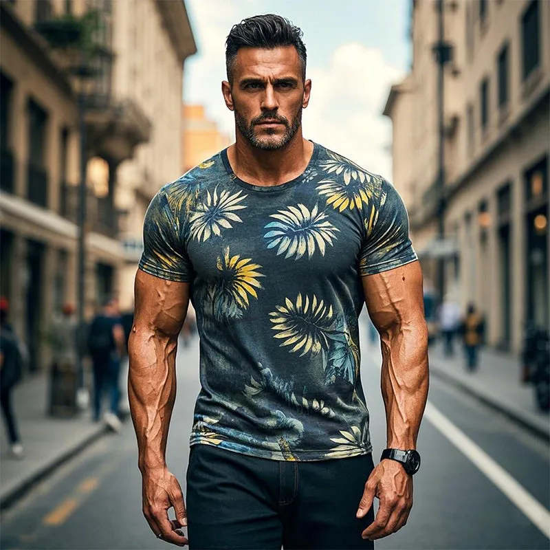 Men's Vintage Floral Print Crew Neck Short Sleeve T-Shirt 99575249X sold by Manly product image thumbnail 3