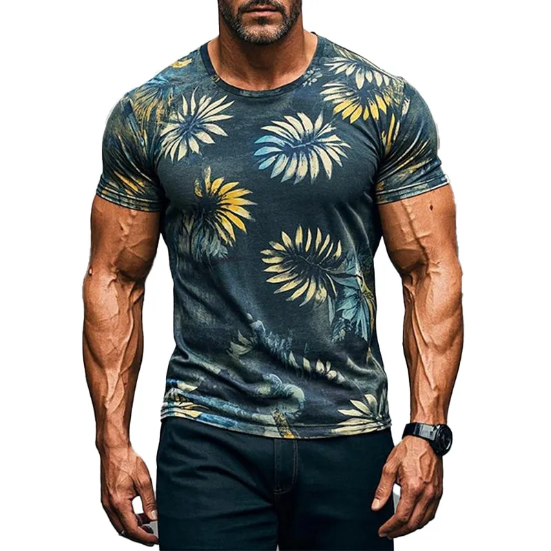 Men's Vintage Floral Print Crew Neck Short Sleeve T-Shirt 99575249X sold by Manly