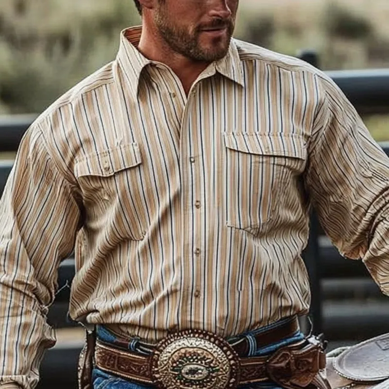 Men's Western Cowboy Stripe Print Long Sleeve Shirt 58394341X sold by Manly product image thumbnail 3
