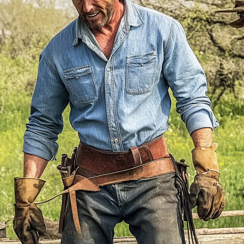 Men's Western Denim Long Sleeve Lapel Shirt 76530681X sold by Manly product image thumbnail 2