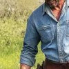 Men's Western Denim Long Sleeve Lapel Shirt 76530681X sold by Manly