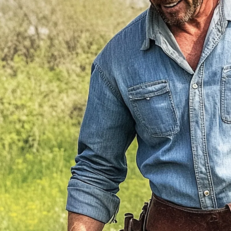 Men's Western Denim Long Sleeve Lapel Shirt 76530681X sold by Manly product image thumbnail 3