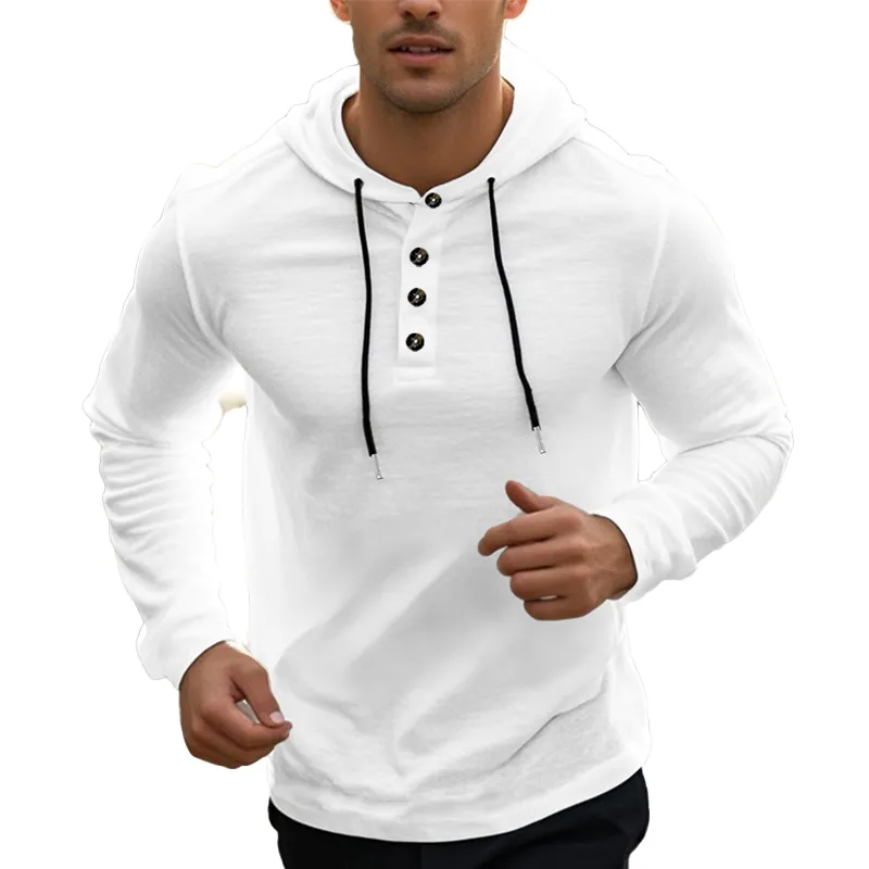 Men's Solid Color Cotton and Linen Long-sleeved Hoodie 75593995X sold by Manly