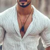 Men's Stripe Print Long Sleeve Stand Collar Shirt 95217888X sold by Manly