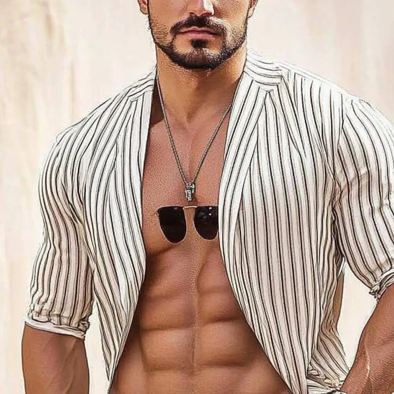 Men's Stripe Print Long Sleeve Cardigan 37328644X sold by Manly product image thumbnail 3