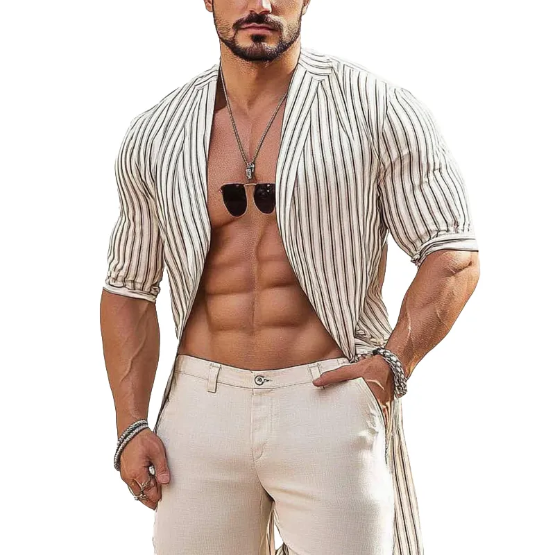 Men's Stripe Print Long Sleeve Cardigan 37328644X sold by Manly