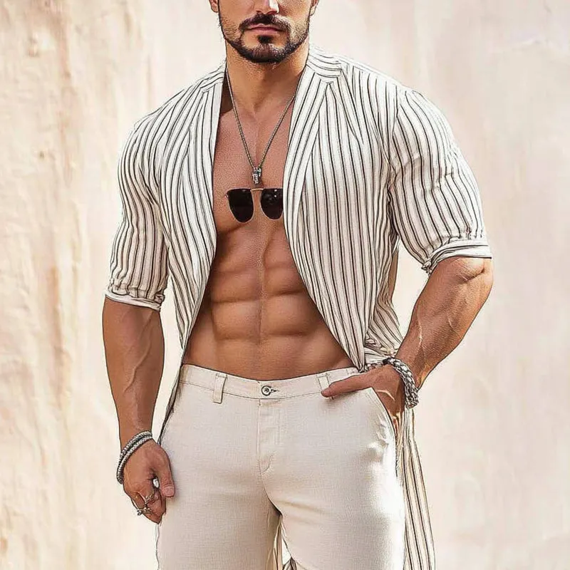 Men's Stripe Print Long Sleeve Cardigan 37328644X sold by Manly product image thumbnail 2