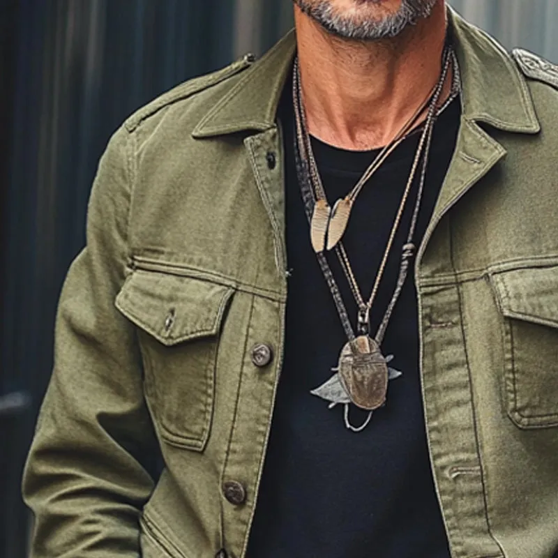 Men's Solid Canvas Lapel Multi-Pocket Jacket 76251420X sold by Manly product image thumbnail 3