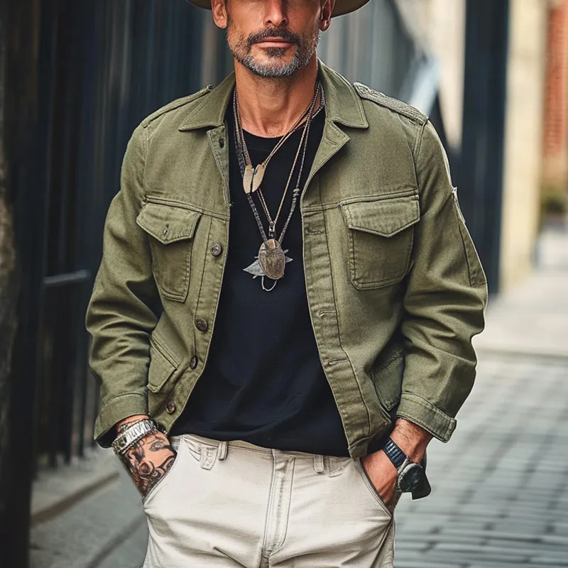 Men's Solid Canvas Lapel Multi-Pocket Jacket 76251420X sold by Manly product image thumbnail 2