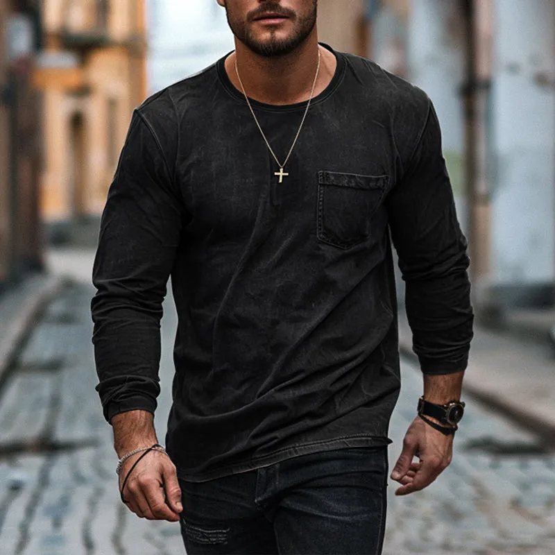 Men's Solid Color Vintage Long-sleeved Denim T-shirt 90573154X sold by Manly product image thumbnail 2