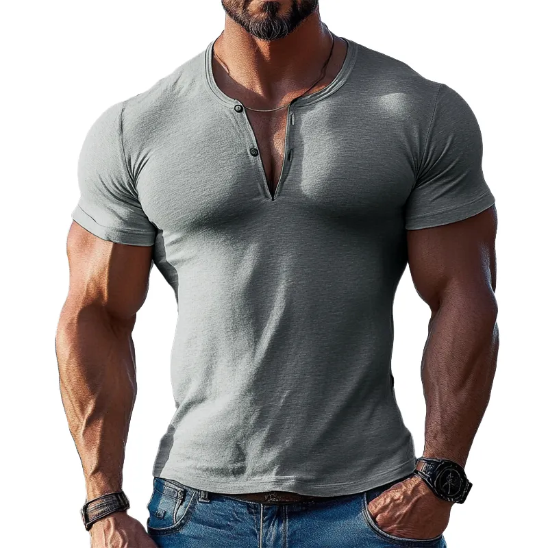 【24-hour shipping out】Men's Solid Color Cotton Blend V-neck Short-sleeved T-shirt 66233544X sold by Manly