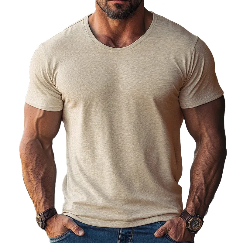 Men's Solid Color Round Neck Short Sleeve T-shirt 77235728X sold by Manly