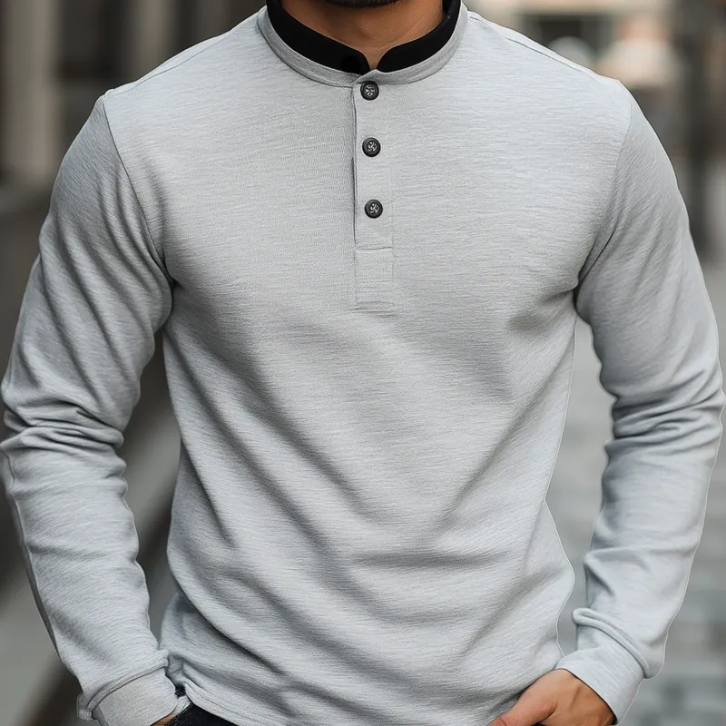 Men's Vintage Casual Henley Collar Cotton Blend Long Sleeve T-Shirt 39972261F sold by Manly product image thumbnail 3