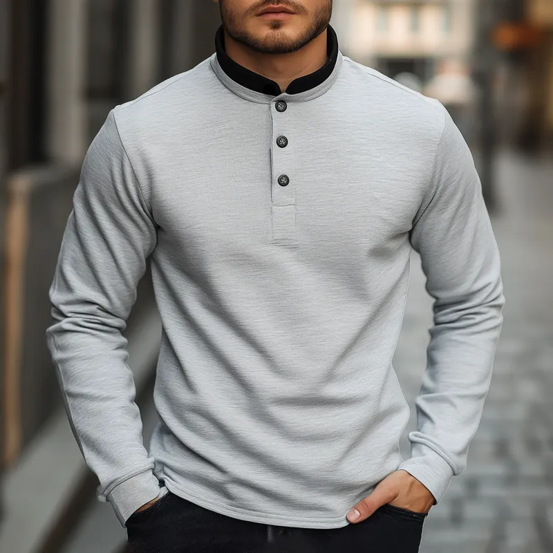 Men's Vintage Casual Henley Collar Cotton Blend Long Sleeve T-Shirt 39972261F sold by Manly product image thumbnail 2