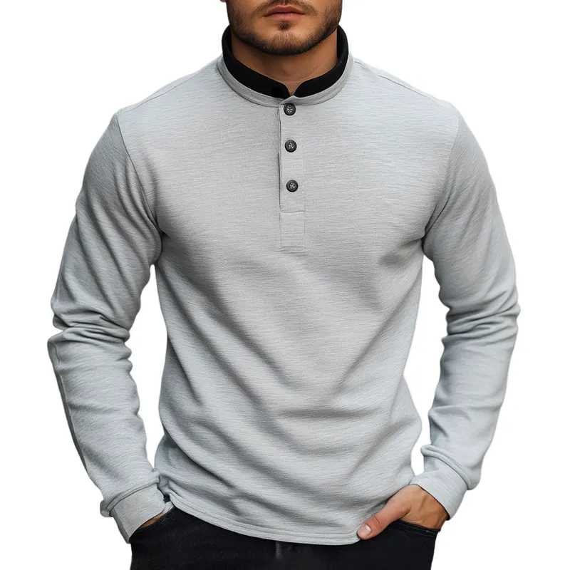 Men's Vintage Casual Henley Collar Cotton Blend Long Sleeve T-Shirt 39972261F sold by Manly