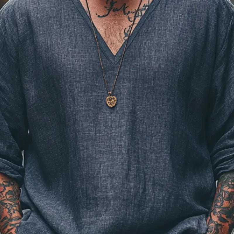 Men's Vintage Casual V-Neck Blended Long Sleeve T-Shirt 53057887F sold by Manly product image thumbnail 3