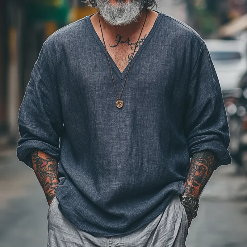 Men's Vintage Casual V-Neck Blended Long Sleeve T-Shirt 53057887F sold by Manly product image thumbnail 2