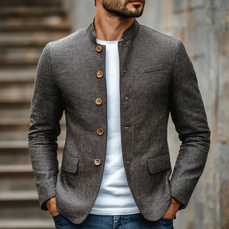 Men's Casual Linen Stand Collar Single Breasted Slim Fit Blazer 38113220M sold by Manly product image thumbnail 2