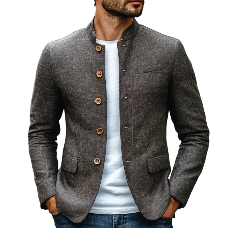 Men's Casual Linen Stand Collar Single Breasted Slim Fit Blazer 38113220M sold by Manly
