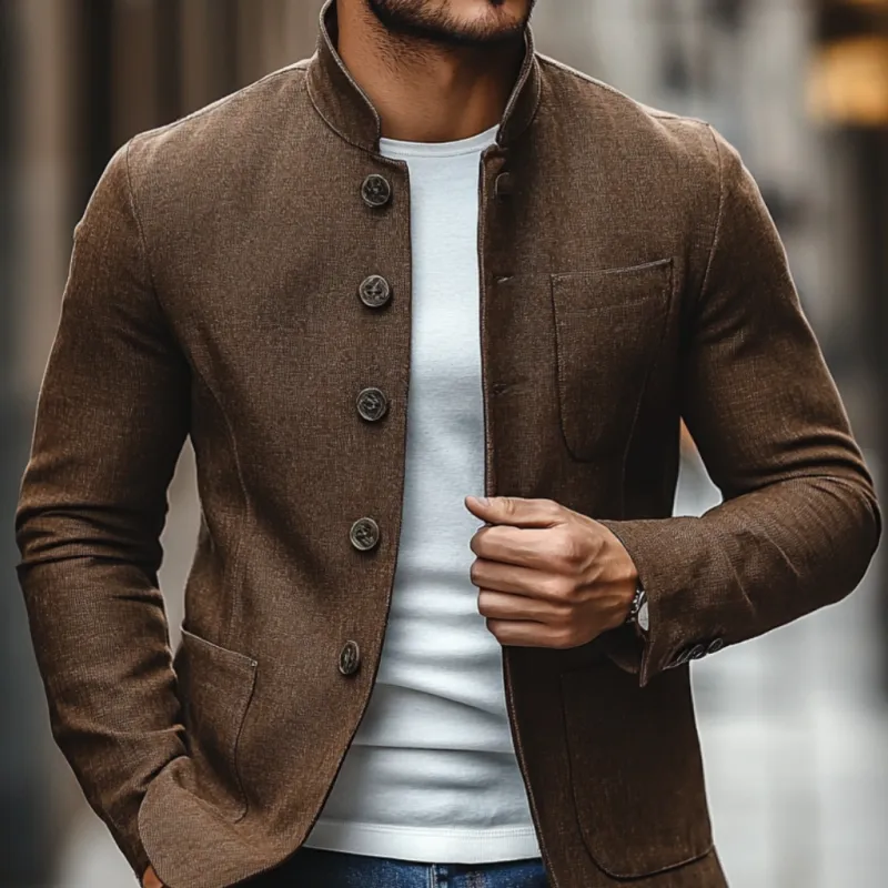 Men's Casual Linen Stand Collar Single Breasted Slim Fit Blazer 14232806M sold by Manly product image thumbnail 3