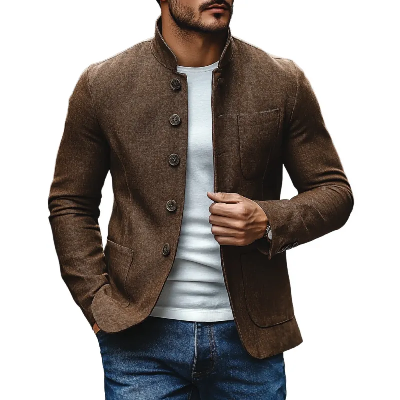 Men's Casual Linen Stand Collar Single Breasted Slim Fit Blazer 14232806M sold by Manly